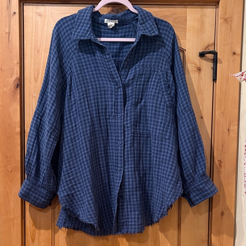 Torrid Festi Blue Plaid Button-Up Shirt Size 1X firm